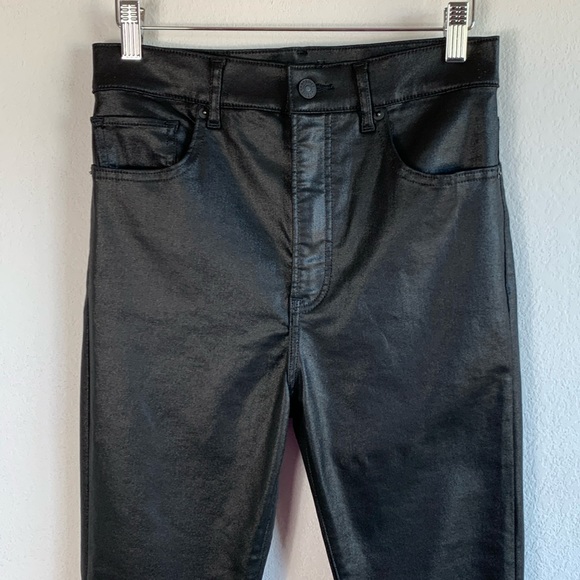 Express Super High Waisted Rise Black Coated Metallic Ankle Skinny Jeans Sz 4 - Picture 3 of 10